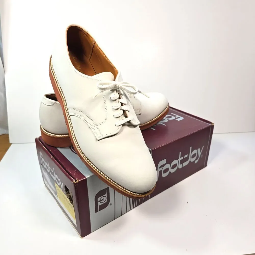 FootJoy Casual Walkers Men's 8.5 D White Nubuck Shoes Made USA Vibram Sole 78154